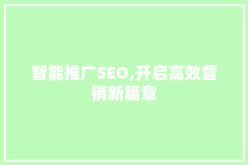 智能推广SEO,开启高效营销新篇章