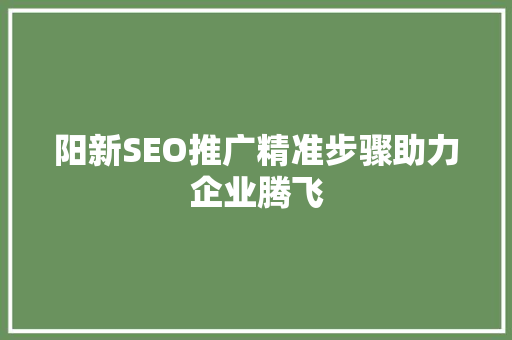 阳新SEO推广精准步骤助力企业腾飞