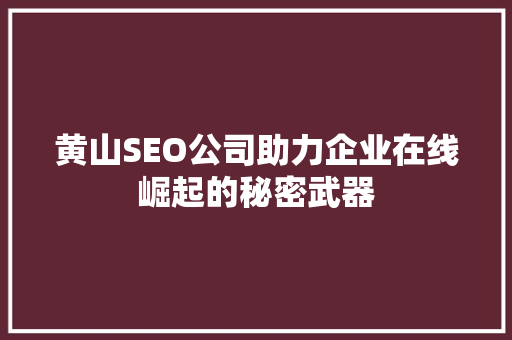 黄山SEO公司助力企业在线崛起的秘密武器