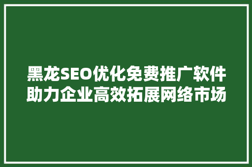 黑龙SEO优化免费推广软件助力企业高效拓展网络市场