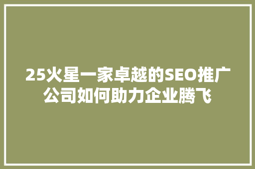 25火星一家卓越的SEO推广公司如何助力企业腾飞