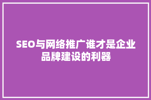 SEO与网络推广谁才是企业品牌建设的利器