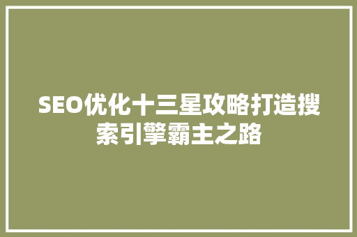 SEO优化十三星攻略打造搜索引擎霸主之路