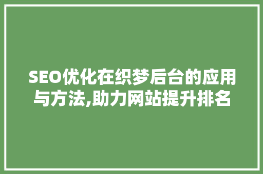 SEO优化在织梦后台的应用与方法,助力网站提升排名与流量