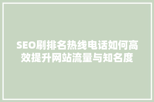 SEO刷排名热线电话如何高效提升网站流量与知名度
