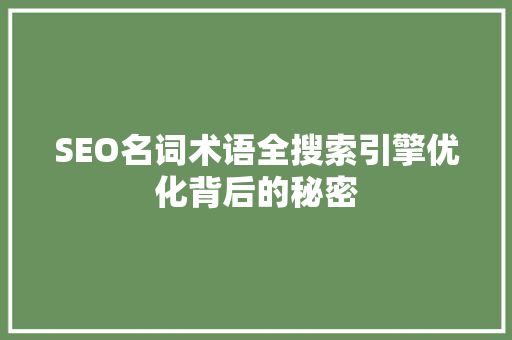 SEO名词术语全搜索引擎优化背后的秘密