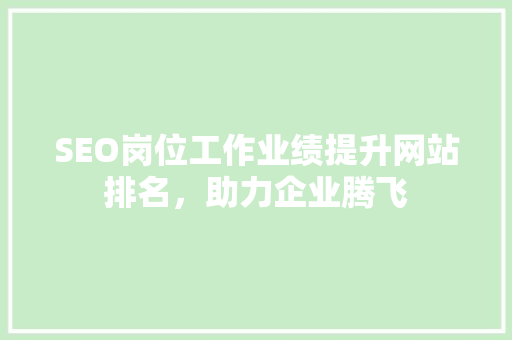 SEO岗位工作业绩提升网站排名，助力企业腾飞
