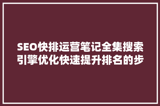 SEO快排运营笔记全集搜索引擎优化快速提升排名的步骤
