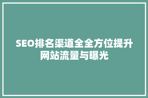 SEO排名渠道全全方位提升网站流量与曝光
