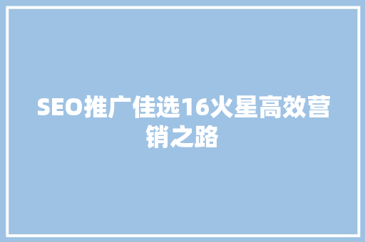 SEO推广佳选16火星高效营销之路