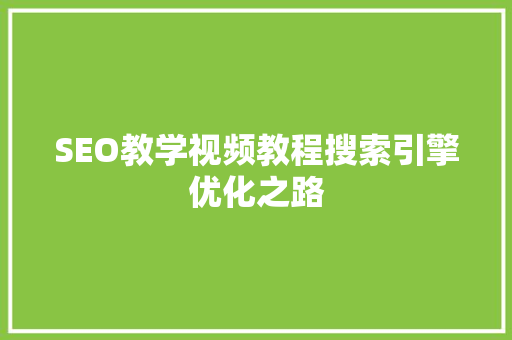 SEO教学视频教程搜索引擎优化之路