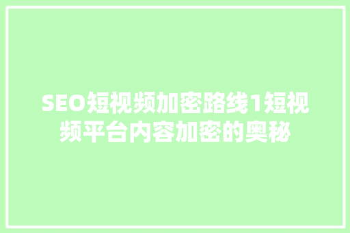 SEO短视频加密路线1短视频平台内容加密的奥秘
