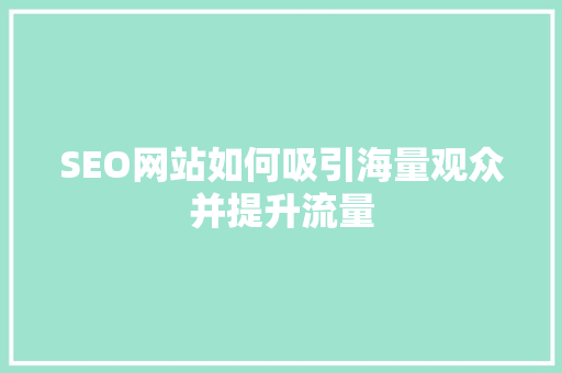 SEO网站如何吸引海量观众并提升流量