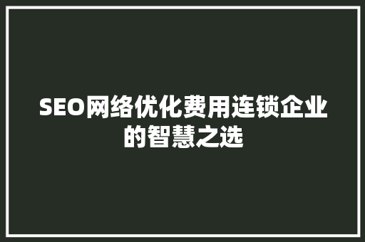 SEO网络优化费用连锁企业的智慧之选
