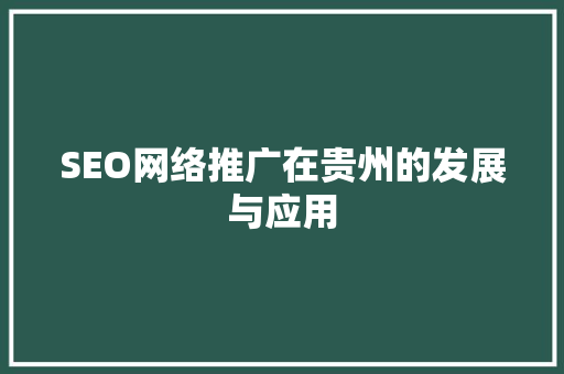 SEO网络推广在贵州的发展与应用