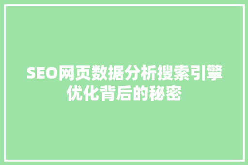 SEO网页数据分析搜索引擎优化背后的秘密