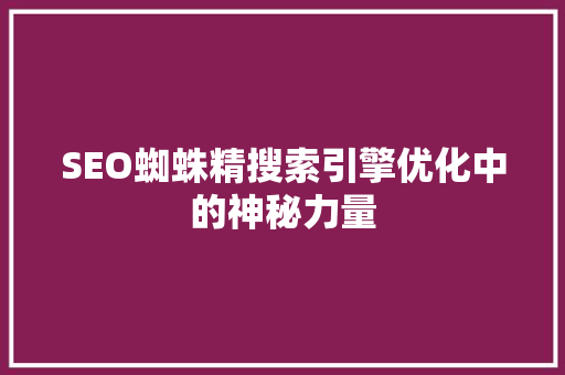 SEO蜘蛛精搜索引擎优化中的神秘力量