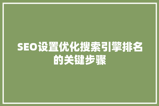 SEO设置优化搜索引擎排名的关键步骤