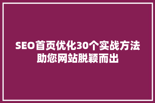 SEO首页优化30个实战方法助您网站脱颖而出