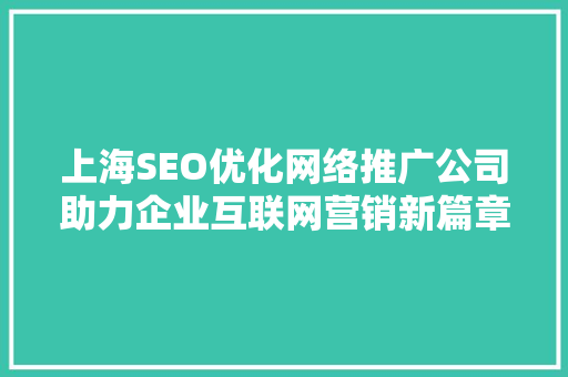 上海SEO优化网络推广公司助力企业互联网营销新篇章