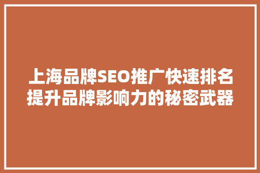 上海品牌SEO推广快速排名提升品牌影响力的秘密武器