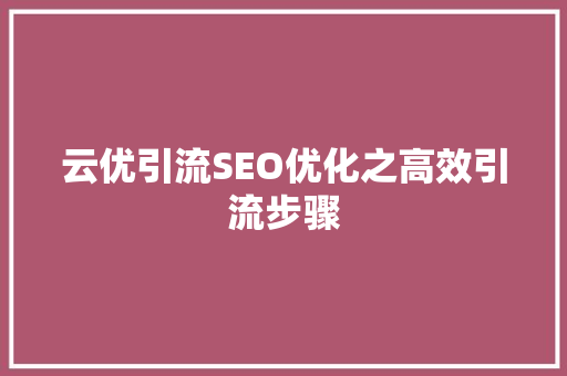 云优引流SEO优化之高效引流步骤