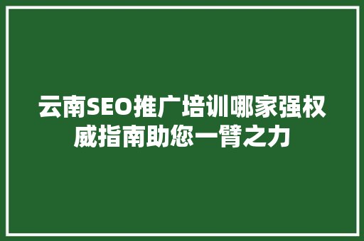 云南SEO推广培训哪家强权威指南助您一臂之力