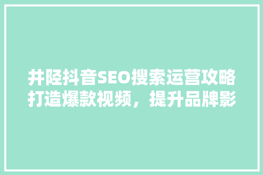 井陉抖音SEO搜索运营攻略打造爆款视频，提升品牌影响力