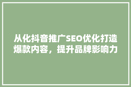 从化抖音推广SEO优化打造爆款内容，提升品牌影响力