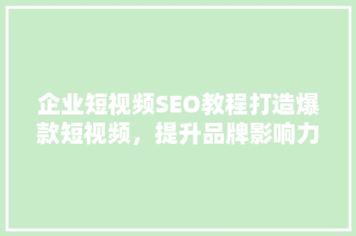 企业短视频SEO教程打造爆款短视频，提升品牌影响力