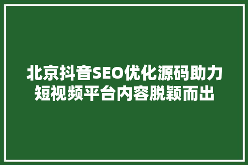 北京抖音SEO优化源码助力短视频平台内容脱颖而出