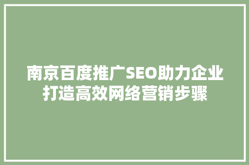 南京百度推广SEO助力企业打造高效网络营销步骤
