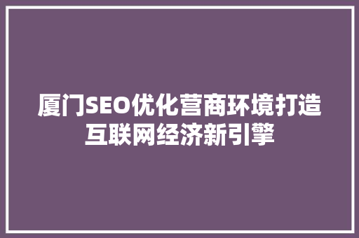 厦门SEO优化营商环境打造互联网经济新引擎