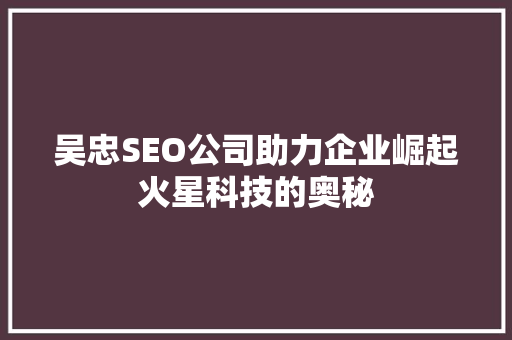 吴忠SEO公司助力企业崛起火星科技的奥秘