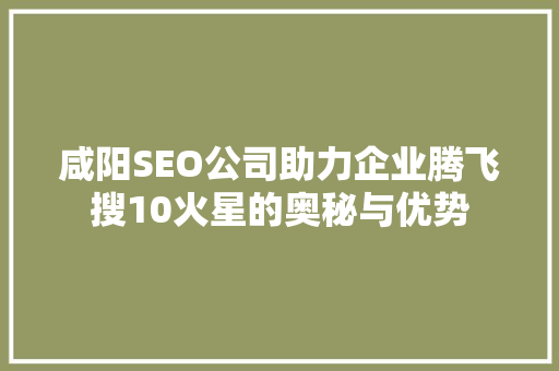 咸阳SEO公司助力企业腾飞搜10火星的奥秘与优势