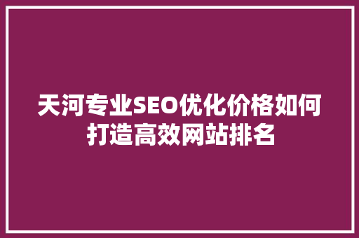 天河专业SEO优化价格如何打造高效网站排名