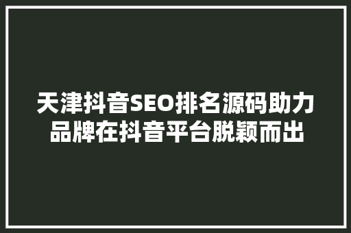 天津抖音SEO排名源码助力品牌在抖音平台脱颖而出