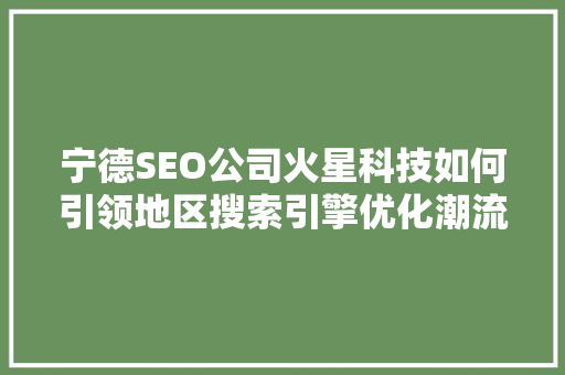 宁德SEO公司火星科技如何引领地区搜索引擎优化潮流