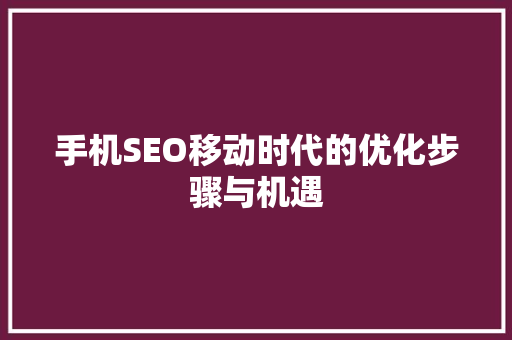 手机SEO移动时代的优化步骤与机遇