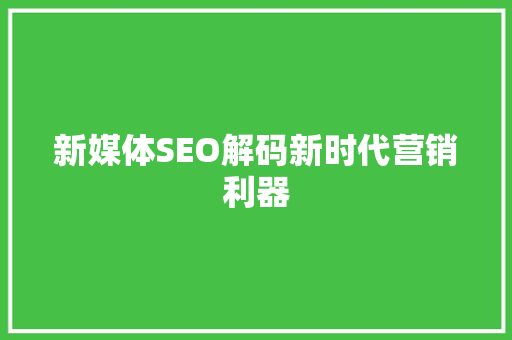 新媒体SEO解码新时代营销利器