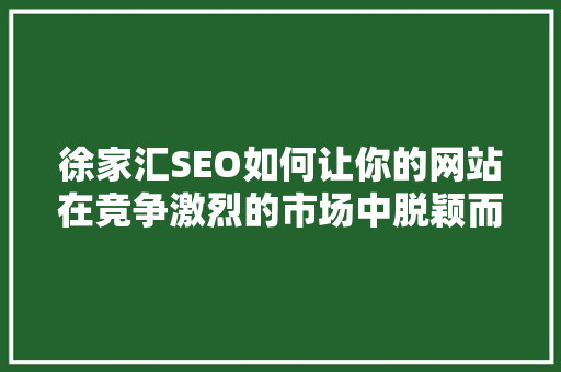 徐家汇SEO如何让你的网站在竞争激烈的市场中脱颖而出
