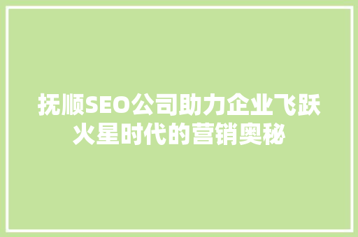 抚顺SEO公司助力企业飞跃火星时代的营销奥秘