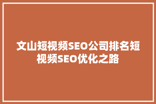 文山短视频SEO公司排名短视频SEO优化之路