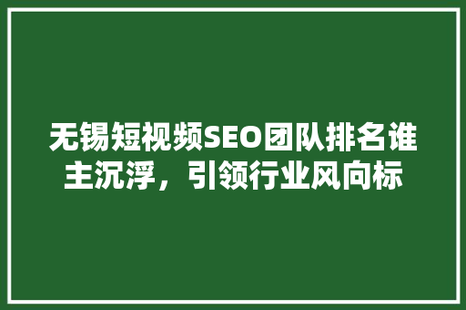 无锡短视频SEO团队排名谁主沉浮，引领行业风向标