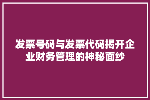 发票号码与发票代码揭开企业财务管理的神秘面纱