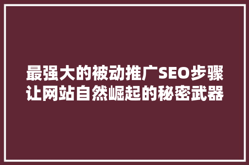 最强大的被动推广SEO步骤让网站自然崛起的秘密武器