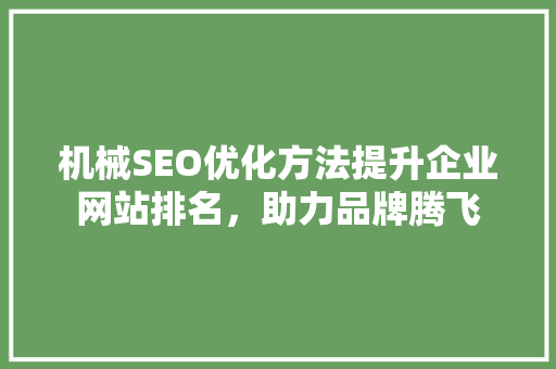 机械SEO优化方法提升企业网站排名，助力品牌腾飞