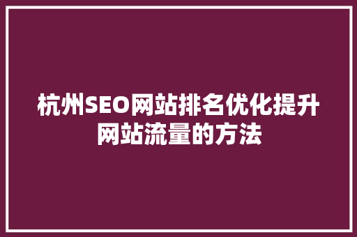 杭州SEO网站排名优化提升网站流量的方法