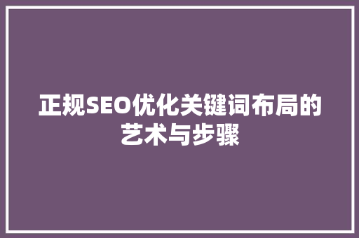 正规SEO优化关键词布局的艺术与步骤