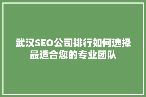 武汉SEO公司排行如何选择最适合您的专业团队